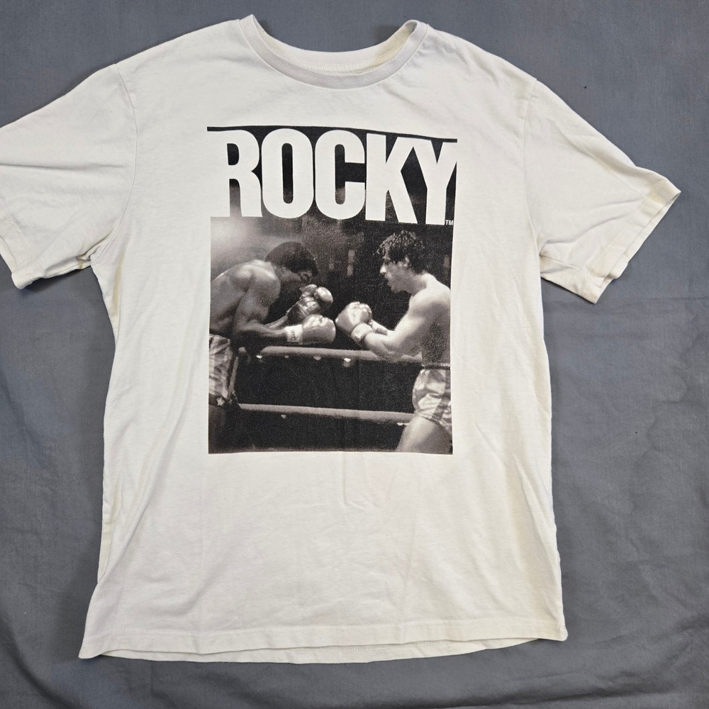 Rocky Balboa Apollo Creed Mens XL Graphic Tee Boxing Movie Film White T Shirt
